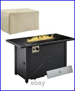 Outsunny Propane Gas Fire Pit Table, Rain Cover, 50000 BTU, Black Patio Garden H