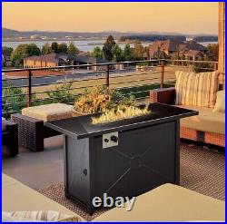 Outsunny Propane Gas Fire Pit Table, Rain Cover, 50000 BTU, Black Patio Garden H
