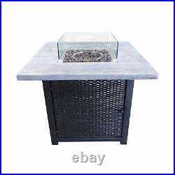 Peaktop Firepit Outdoor Gas Fire Pit Rattan, Cover, Easy Ignition HF34501BA-UK