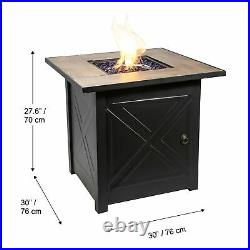 Peaktop Firepit Outdoor Gas Fire Pit Steel With Glass Rocks & Cover HF30181BA-UK