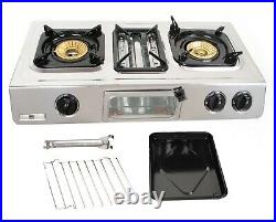 Portable Gas Stove 3 Burner Cooker Grill Oven Toast Camping Outdoor NJ G-87