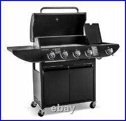Premium Barbecue 4+1 Large Outdoor Gas Black BBQ Grill plus Side Burner Garden