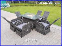 Rattan Garden Furniture Gas Fire Pit Heater Dining Table Reclining Chairs Sets