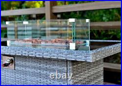 Rattan Gas Fire Pit Table + Lave Stones, Windshield, Removeable lid & Rain Cover