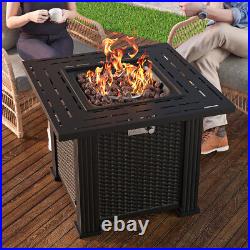 SINGLYFIRE 50000 BTU Square Propane Fire Pit Table Gas Firepit with Lava Rocks Lid