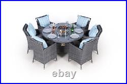 Savannah Gas Fire Pit Outdoor 6 Seater Round Rattan Dining Set