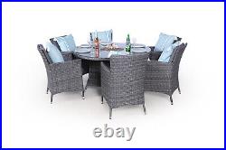 Savannah Gas Fire Pit Outdoor 6 Seater Round Rattan Dining Set
