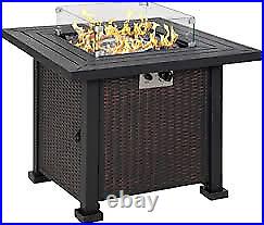 Square Propane Gas Fire Pit Table, 50000 BTU Rattan Smokeless Firepit Patio H