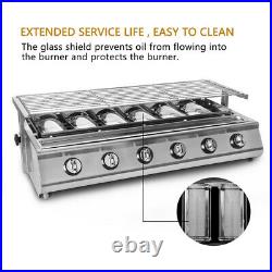 Stainless Steel 6 Burners Gas BBQ Grill Glass Shield LPG 78cm25cm Net Size