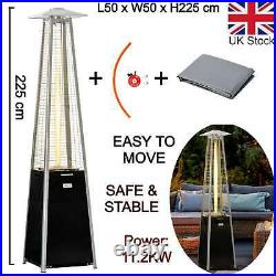 Tall Patio Gas Heater Black with Protective Cover Outdoor Light Wheels Adjustable