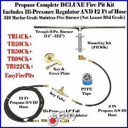 Tb98ck+ Deluxe Propane Diy Gas Fire Pit Kit & 98 Lifetime Warranted 316 Burner
