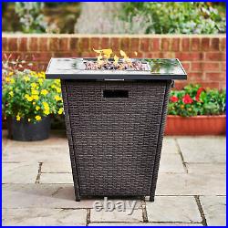 Teamson Garden Rattan Gas Fire Pit Outdoor Firepit with Lava Rock Patio Heater
