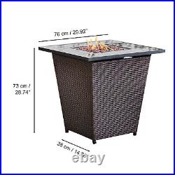 Teamson Garden Rattan Gas Fire Pit Outdoor Firepit with Lava Rock Patio Heater