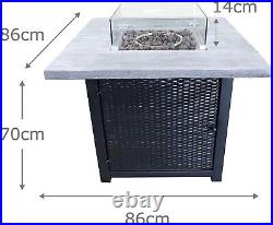 Teamson Home Garden Gas Fire Pit Table Heater Glass Lava Rocks Cover Patio Brown