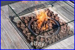 Teamson Home Garden Gas Fire Pit Table Heater Glass Lava Rocks Cover Patio Brown
