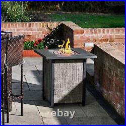 Teamson Home Gas Fire Pit Table Garden Heater Lava Rocks Cover Patio Black Grey