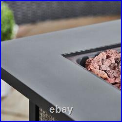 Teamson Home Gas Fire Pit Table Garden Heater Lava Rocks Cover Patio Black Grey