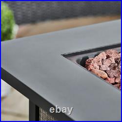 Teamson Home Outdoor Garden Gas Fire Pit Table Heater with Lava Rocks & Cover