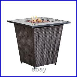 Teamson Home Outdoor Garden Rattan Gas Fire Pit Table Heater, Lava Rocks & Cover