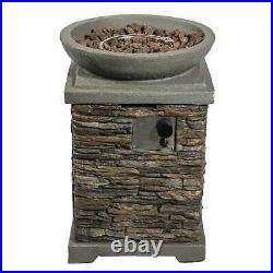Teamson Home Outdoor Garden Stone Propane Gas Fire Pit with Lava Rocks & Cover