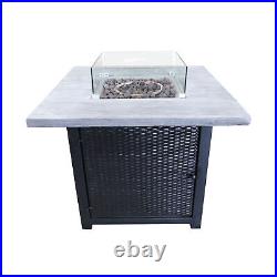 Teamson Outdoor Garden Gas Fire Pit Table Heater Glass Lava Rocks & Cover Patio