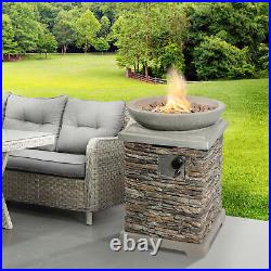 Teamson Outdoor Garden Stone Propane Gas Fire Pit with Lava Rocks & Cover Patio