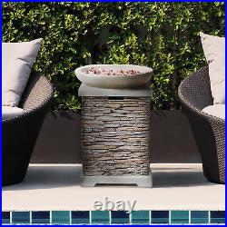 Teamson Outdoor Garden Stone Propane Gas Fire Pit with Lava Rocks & Cover Patio
