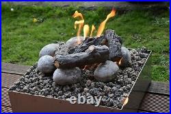 The Santos Gas Fire Pit Propane Outdoor Garden Heater Log Pebble Portable
