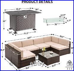 UDPATIO 8 Piece Patio Furniture Sets with Gas Fire Pit Table, Outdoor Patio Furn