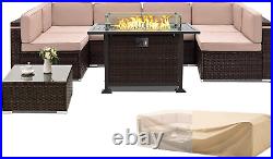 UDPATIO 8 Piece Patio Furniture Sets with Gas Fire Pit Table, Outdoor Patio Furn