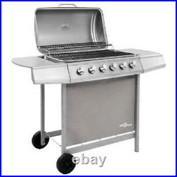 VidaXL Gas BBQ Grill with 6 Burners Silver Natural Gas Barbecue Side Burner