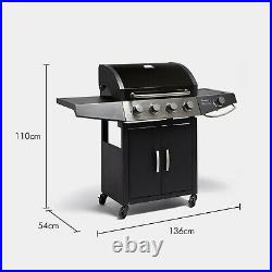 VonHaus 4+1 Gas BBQ, Cast Iron Grill Barbeque With Warming Rack And Side Burner