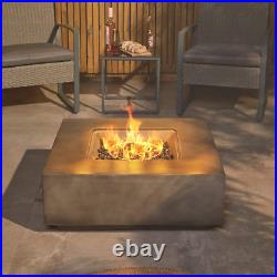 VonHaus Gas Fire Pit Square Firepit for Outdoor, Garden, Patio MgO