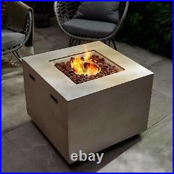 VonHaus Gas Fire Pit Square Firepit with Regulator, Hose, Handles, MgO Material