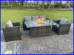 Wicker Rattan Garden Furniture Gas Fire Pit Or Rising Adjustable Table Sets